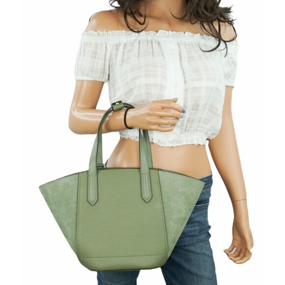 New Michael Kors Portia Small Tote Leather and Suede Army Green - Picture 3 of 4